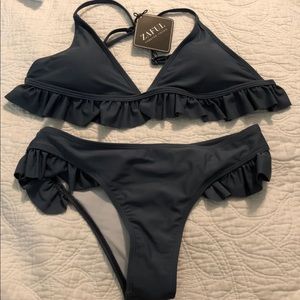 NWT gray ruffle bikini